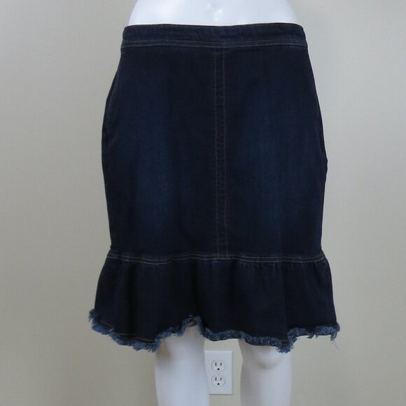 Ann Taylor Dark Denim Peplum Raw Hem Skirt Rodeo Country Western Size 10 Petite - Picture 1 of 9